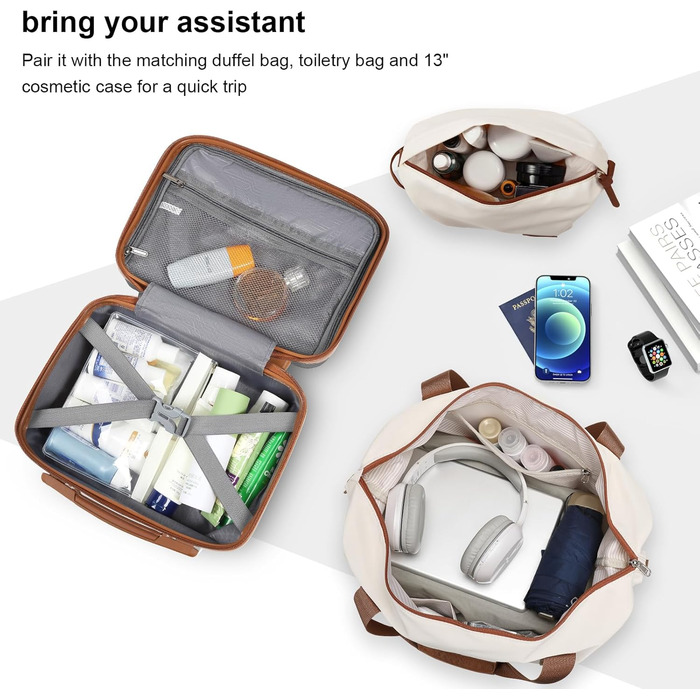 Набір валіз для подорожей Joyway 7 предметів, жорстка оболонка, з косметичкою, 4 колесами та TSA-замком, білий (Сірий/Коричневий)