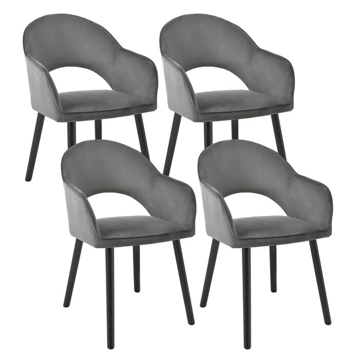 Набір обідніх стільців для кухні та вітальні (4 шт.) з підлокітниками, м'яке сидіння, поліестер, дерев'яні ніжки, бежевий, темно-сірий, чорний