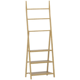 Трирівнева полиця для ванної кімнати, 3 тримачі для рушників, бамбуковий каркас, у формі літери А, решітчасті полиці