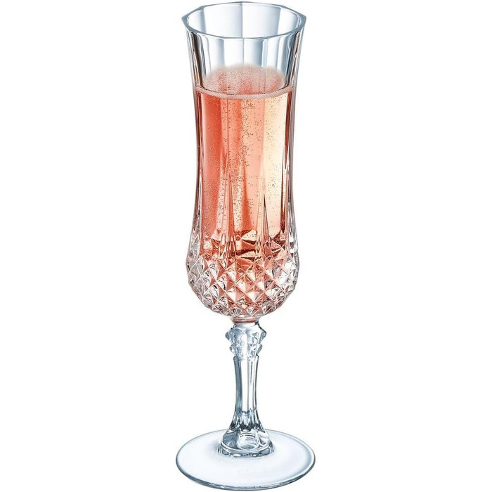 Келихи для коньяку Cristal d'Arques Paris Longchamp, 140 мл, 6 шт., з Kwarx, посилена упаковка, блиск, прозорість, висока міцність, прозорі келихи (шампанські флейти, 14 cl)