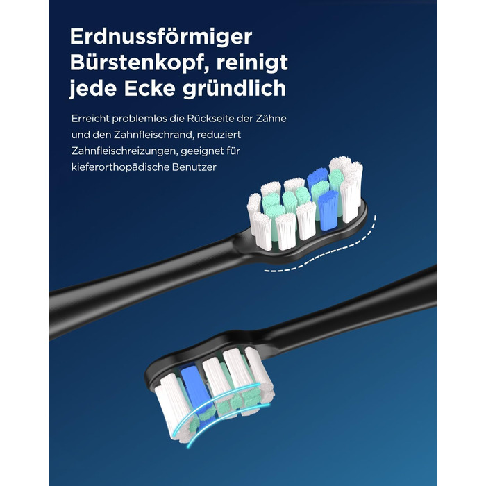 Електрична зубна щітка звукового типу для дорослих та дітей, 5 режимів чищення, 3 інтенсивності, таймер, 8 насадок, чорна, 1 шт.