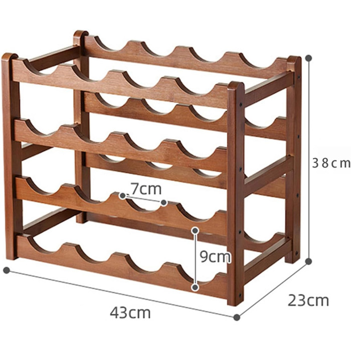 Стелаж для пляшок Tinyuet з бамбука, 4-рівневий, на 16 пляшок, 43x23x38 см