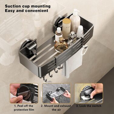 Полка для душу Voldra без свердління, кутова, з присосками, для ванної кімнати, металева, з тримачем для рушників (2 шт., сіра)