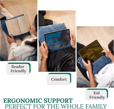 Storrejoy Велике крісло-лежак для читання з підголовником, кишенями та тримачем для книги/планшета (антрацит, блакитний)
