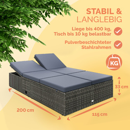 Шезлонг з полі ротанга сірий/антрацит 200x115x33см
