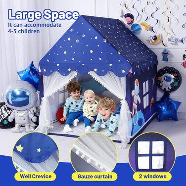 Дитяче намет-будиночок Wilwolfer з килимком для малюків: Принцесин будиночок для дівчаток та хлопчиків - Великий намет для гри в приміщенні та на вулиці - Ідеальна іграшка для дітей (Блакитний з килимком)