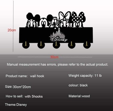 Брелок для ключів Kinglive Міккі Маус Мінні Маус, чорна полиця для ключів Disney самоклеюча підставка для ключів, настінний органайзер, Дерев'яна настінна Підвіска Disney, подарунок Disney (Міккі 3)