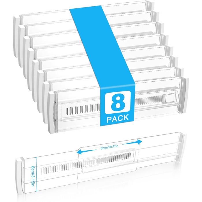 Набір роздільників для ящиків Cexovo, 8 шт., регульовані, пластикові. Роздільники для ящиків кухні, шафи, спальні, комода. Прозорі.