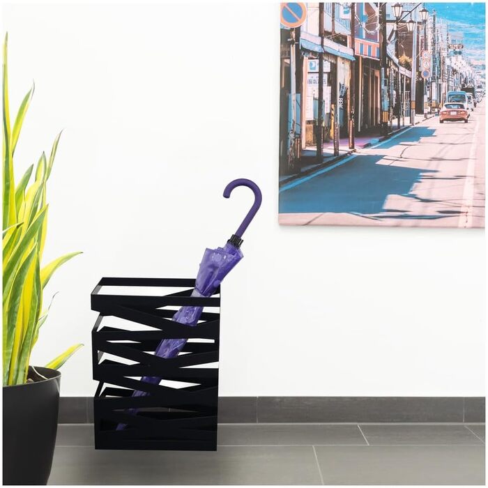 Підставка для парасоль підставка 'Maxi' з металу з піддоном для збору води та гачками - Економна 34x14x46 см - Елегантний чорний колір - Ідеальна для декорування прихожого та входу