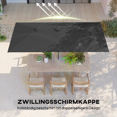 Великий сонцезахисний парасоль з регулюванням висоти та кута нахилу, 150x295x170-214 см, сірий