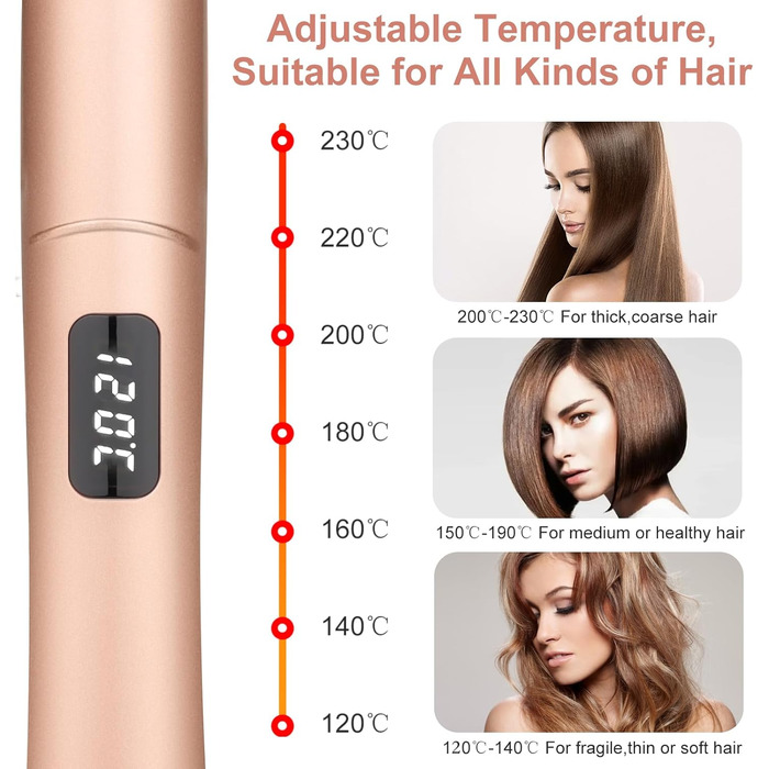 Випрямляч для завивки та випрямлення волосся 2 в 1 SWORCHI Hair Straightener Плойка Керамічний праску для волосся на довге коротке волосся, дорожній випрямляч з РК-дисплеєм, регульована температура 120C-230C рожевий