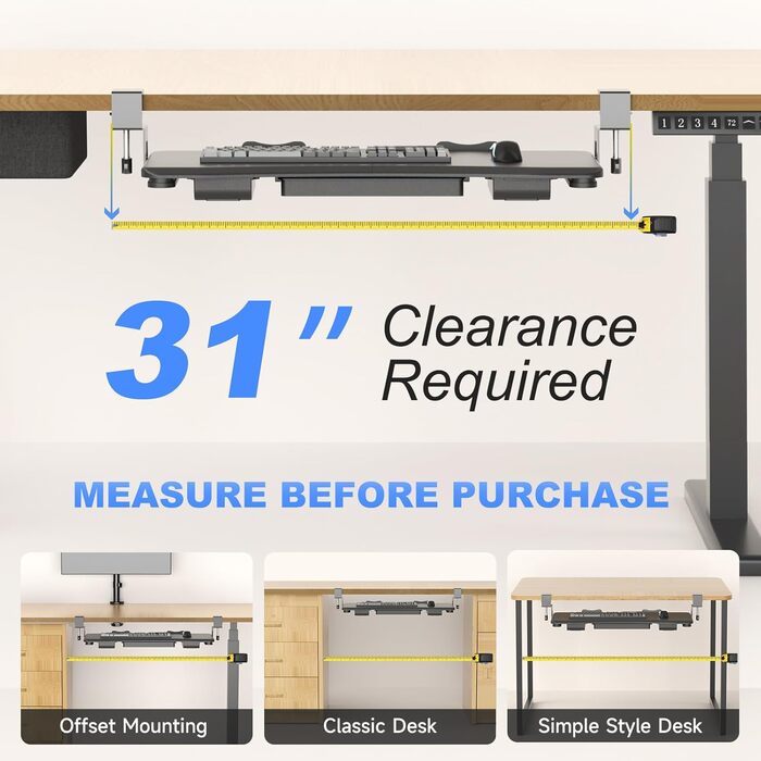 Підставка під клавіатуру Suptek під стіл з ящиком – 67,8 x 30 см, міцна кріплення C-подібне, регульована висота, легка установка, для дому та офісу, DSF6CT