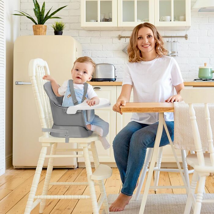 Дитячий стільчик Ezebaby 6 в 1 для годування, сірий. З підставкою для ніг, ременем безпеки та знімним столиком. Від 6 місяців.