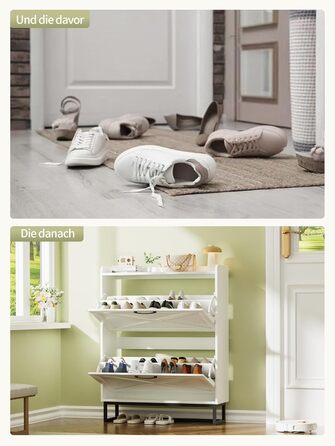 Шафа для взуття з 2 дверцятами, полиця для взуття в передпокій, вузька шафа-кіпер для взуття з 4 полицями, тумба для взуття з металевими ніжками, органайзер для взуття з дерева для стіни, 80x23,8x101,7 см, білий