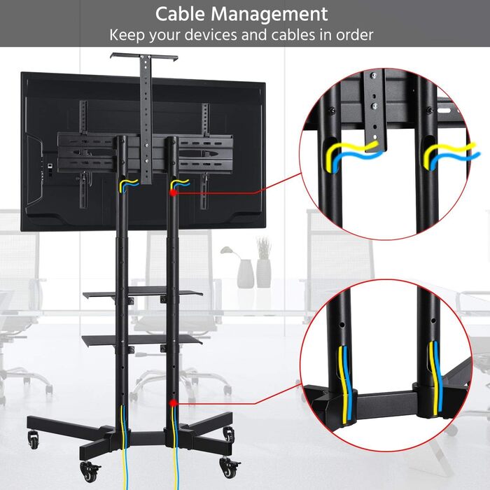 Візок для телевізора Yaheetech, регульований по висоті та нахилу, для плоских/вигнутих телевізорів з діагоналлю до 75 дюймів, макс. 600x400 мм VESA