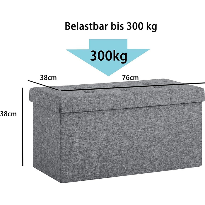 Лавка Zedelmaier з місцем для зберігання, з навантаженням до 300 кг, 76x38x38 см, льон, сірий