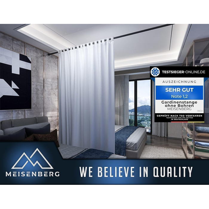 Телескопічна штора-карниз розсувна 260-310 см, матовий чорний, Ø 32 мм, багатофункціональна напружна штанга без свердління для гардин, ванної кімнати та балкона