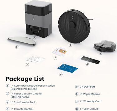 Робот-пилосос AIRROBO T20+ з функцією миття, 3.5л, станція самоочищення, 180хв роботи, LiDAR навігація, потужне всмоктування, керування через додаток, колір: чорний