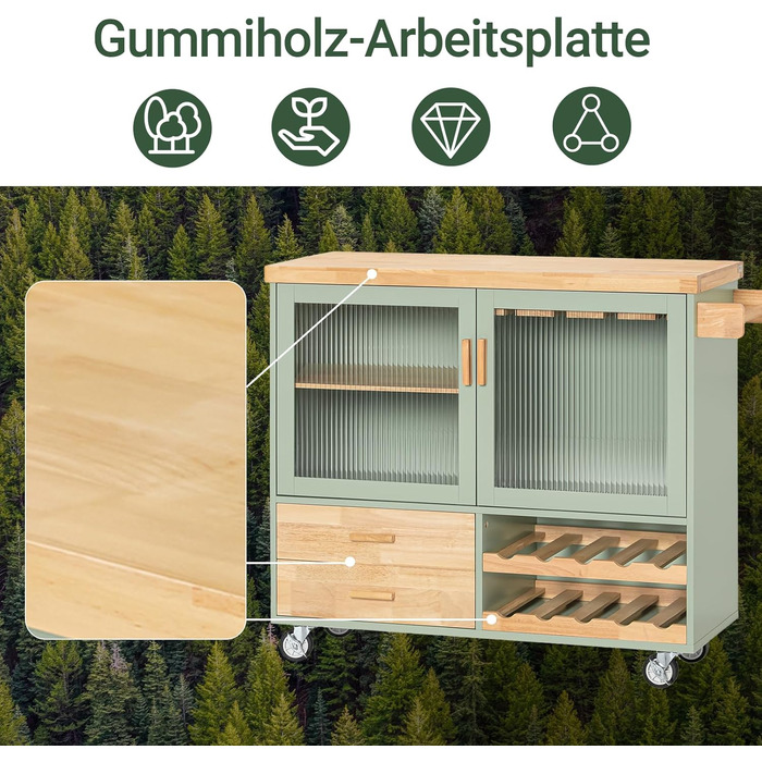 Буфет-комод SoBuy з полицями для вина, мікрохвильовки та скляними дверцятами, 120x90x40 см, зелений