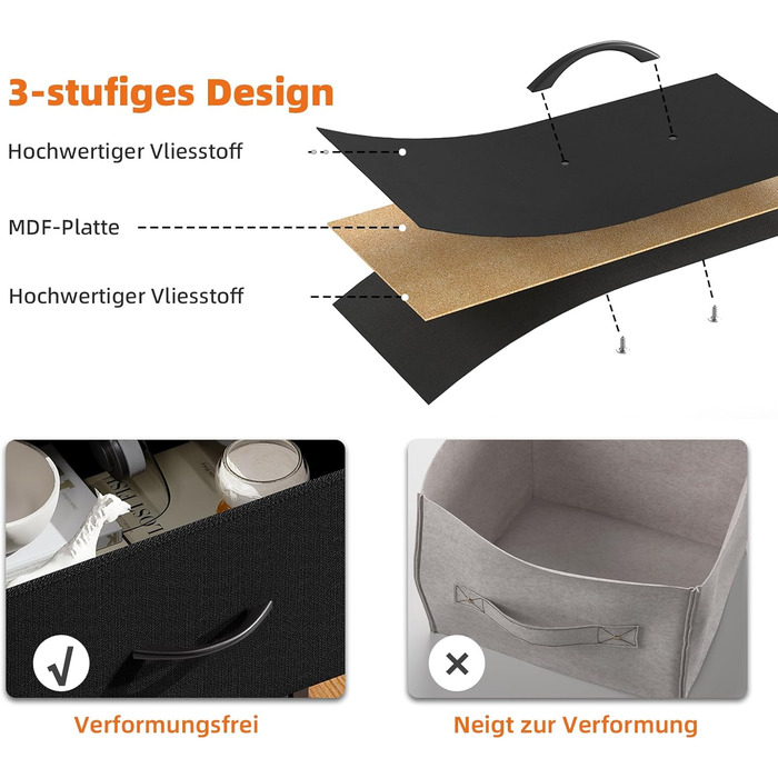 Комод з тканини Somdot з 8/10 висувними ящиками, білий/чорний (30x80x114.5 см)
