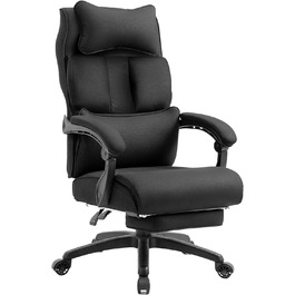 Крісло керівника Dowinx Офісне крісло ергономічне з підставкою для ніг і м'яким підлокітником, ергономічне офісне крісло тканина, обертове крісло Комп'ютерне крісло з високою спинкою, офісне крісло з регулюванням висоти 150 кг бежевий (чорний)