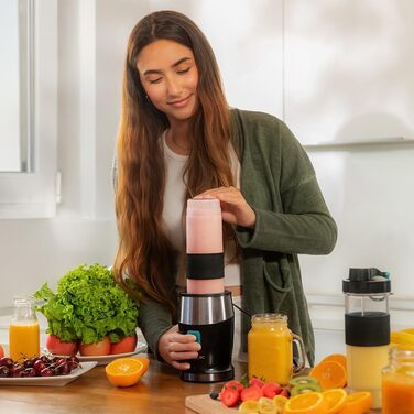 Блендер портативний Cecotec Power Titanium 300 EasyGo, 350W, з подрібненням льоду, 4 леза з титановим покриттям, 2 пляшки та 2 кришки, чорний