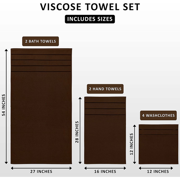 Утопія рушники-набір рушників з 8 предметів, віскозні рушники в смужку - кільце з бавовни-рушники з високою абсорбуючою здатністю (коричневого кольору)