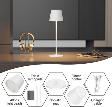 LED бездротова настільна лампа Coinmit (2 шт.), 3000K, регульована яскравість, акумулятор 5000mAh, IP54, для дому та вулиці, висота регулюється