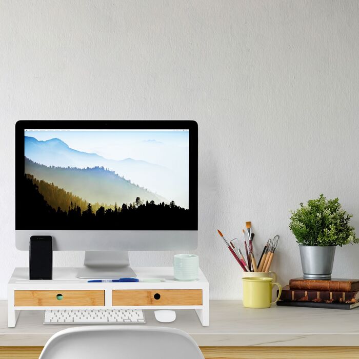 Підставка для монітора Relaxdays білого кольору з висувними ящиками