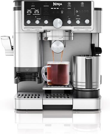 Кавомашина Ninja Luxe Pro 3-в-1 з млинком і спінювачем для латте, капучино, холодної кави та еспресо, 5 режимів, срібляста, ES701EU