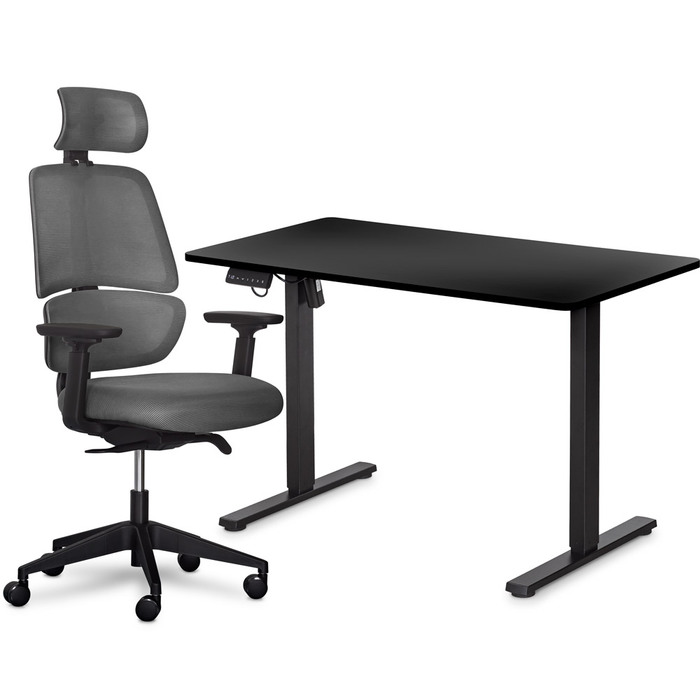 Комплект Mealux PowerDesk Lite Black + Leo Air Plus Grey (арт. EVO-201 Lite B/B +Y 546 KBG)