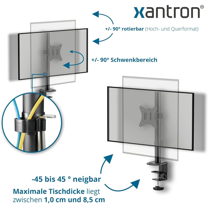 Кріплення для монітора Xantron® ECO-E62: 17-32 дюйми, VESA 75x75/100x100, для плоских та вигнутих моніторів, з монтажним комплектом
