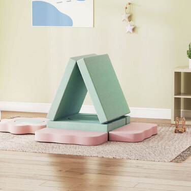 Набір з 12 м'яких блоків для лазіння, конструювання та повзання, ігровий килимок для дому з обтягуванням з тканини, зелений+рожевий