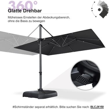 Парасолька від сонця PURPLE LEAF 300x400 см, велика підвісна парасолька-ампел з рукояткою, поворотом на 360° та хрест-підставкою для тераси та балкона, чорна