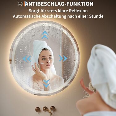 Дзеркало для ванної кімнати Porto Alegre з підсвічуванням, 60x80 см, антизапар, 3 кольори світла, регулювання яскравості, LED, сенсорне керування