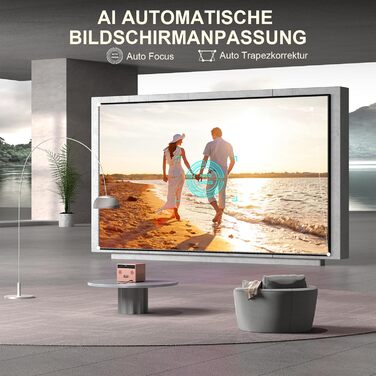 Проектор Mini Beamer 1080P Full HD 23000L з автофокусом, корекцією трапеції, WiFi6, Bluetooth, 4K, 360° обертання для телефону