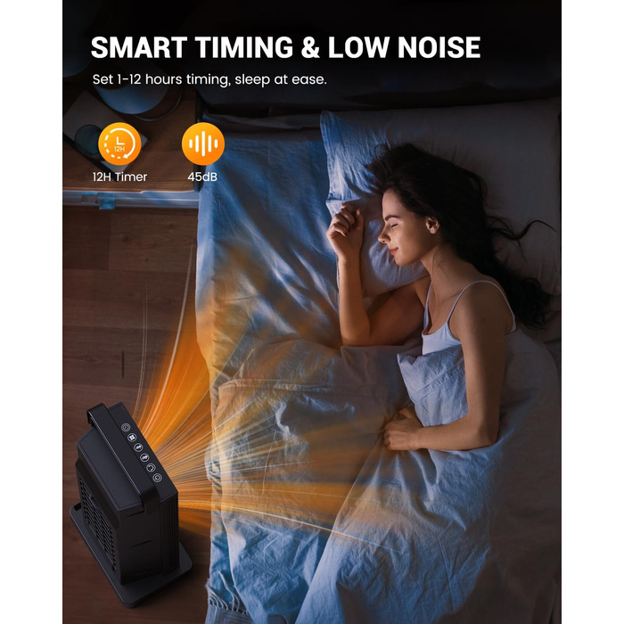 Електричний обігрівач з керамічним нагрівачем, 3 режими, 2000W, осциляція 70°, захист від перекидання, тихий обігрівач для дому та офісу