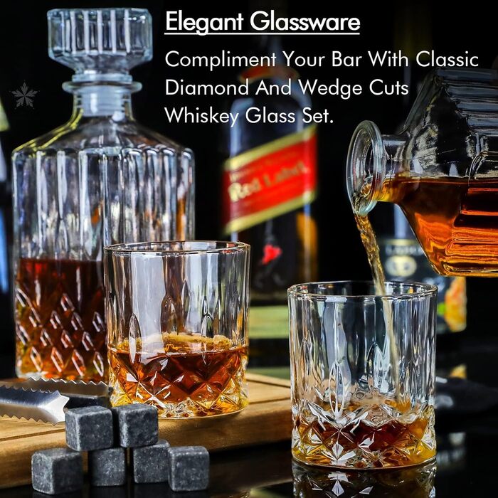 Набір для віскі: декантир, 6 склянок, охолоджуючі камені, кліп. Без свинцю. Преміум якість. Ідеальний подарунок для чоловіків