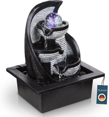 Настільний фонтан BMF-VERSAND® з RGB підсвічуванням та обертовою скляною кулею – декоративна лампа з RGB LED, кімнатний фонтан з підсвічуванням, сірий колір, куля, 4 ступені