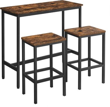 Барний стіл VASAGLE з барними стільцями, комплект для їдальні, стіл для стоячи, сталеве каркас, індустріальний дизайн, вінтажний коричнево-чорний LBT219B01, 2 круглі стільці (чорний горіх + чорний, 2 прямокутні стільці)
