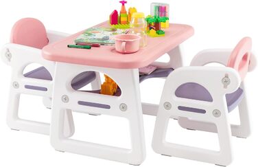Дитяча зона відпочинку, дитячий стіл на 2 стільці, письмовий стіл з відділенням для читання, малювання, письма та рукоділля, дитячі меблі для використання в приміщенні з полицею на 1-5 років (рожевий та фіолетовий), 3 шт.