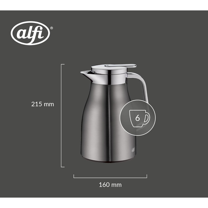 Термос Alfi SKYLINE 650ml Cool Grey Mat з нержавіючої сталі з скляним вкладишем, з кришкою-поворотом та зручною кнопкою, ергономічна ручка, для кави, 650 мл