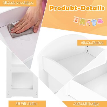 Дитяча шафа DREAMADE з дзеркалом та штангою для одягу, з 4 відкритими полицями, 93,5x38x100 см (Біла)