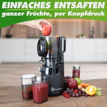 Entsafter Nutrilovers NUTRI-PRESS MAX: холодний віджим, велика завантажувальна горловина 135 мм, без BPA, з рецептами, чорний