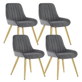 Набір обідніх стільців Lestarain (4 шт.) для кухні, вітальні, їдальні. Ретро стиль, м'яке сидіння з велюру, металеві ніжки, до 150 кг, темно-сірий