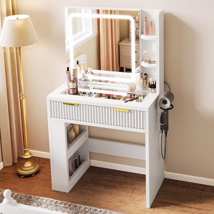 Дзеркальний туалетний столик YITAHOME з LED-підсвічуванням, білий, 115x40x134 см