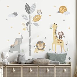 Наклейка на стіну із зображенням тварин, сафарі, дерева, наклейка на стіну, джунглі, слон, жираф, лев, наклейка на стіну, дитяча кімната, дитяча спальня, Настінний декор