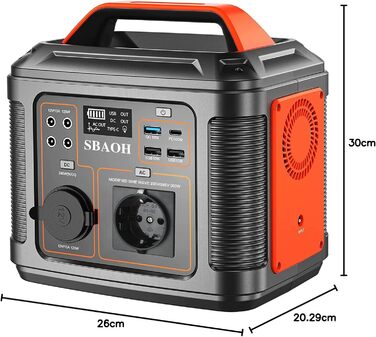 Портативна електростанція 300W SBAOH, 296Wh, Генератор з швидкою зарядкою, 230V AC, Розетки/DC порти та LED ліхтарик, Мобільний генератор для подорожей/кемпінгу/відпочинку на природі