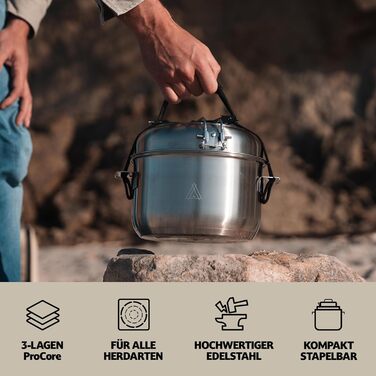 Набір посуду для кемпінгу Campo Libre Enzo I з нержавіючої сталі: компактний, індукційний, 6 або 8-ти частинний