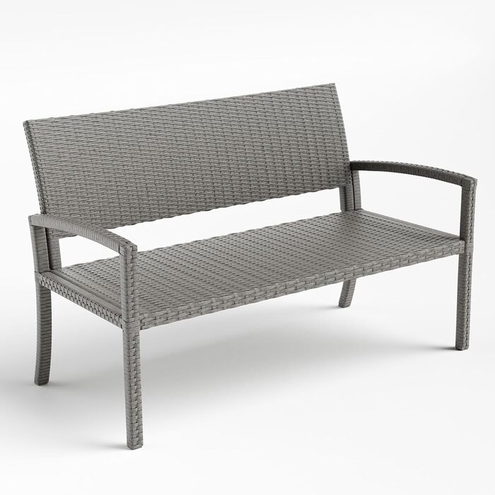 Садова лавка з поліротангу UDPATIO для тераси, балкону та саду (123x63x86 см, сіра). Міцна (до 320 кг) з спинкою та підлокітниками